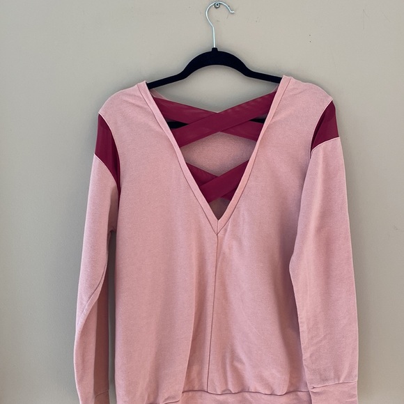 Pink cozy sweatshirt with mesh cross cross back. - Picture 3 of 3
